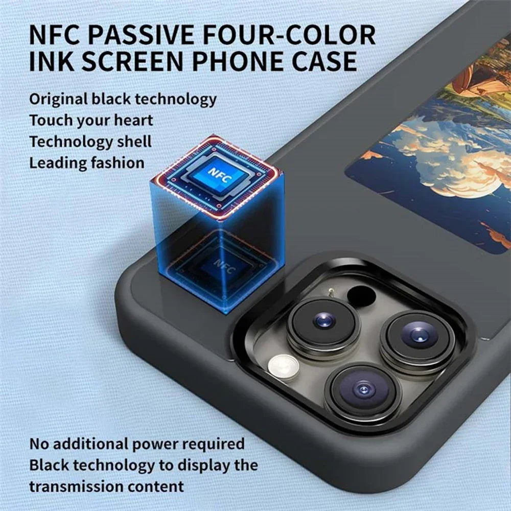 DIY E-Ink Screen NFC Function Phone Case Four Color Display Wireless Transmission 3.7-inch Screen For iphone 11/12/13/14/15/16